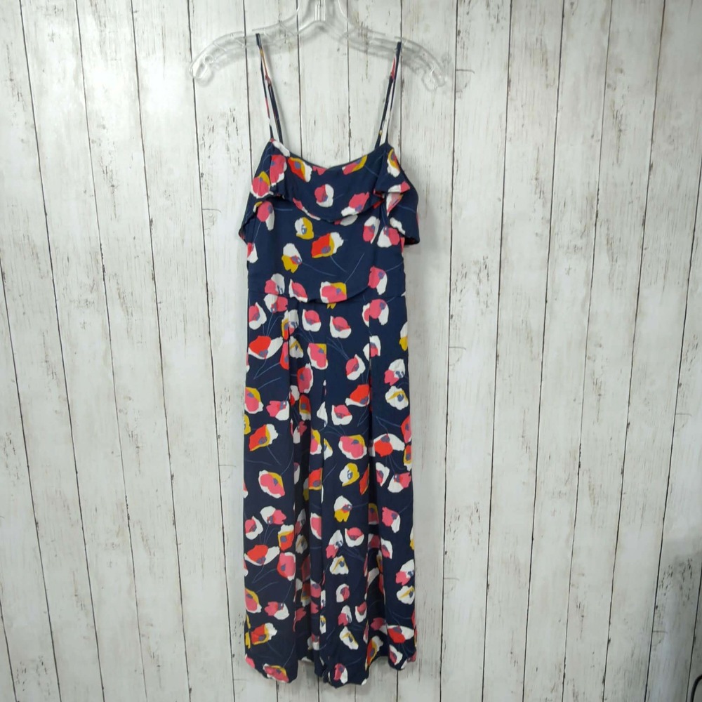 Trixxi Women's Blue Floral Ruffle‎ Wide Leg Spaghetti Strap Jumpsuit Size M